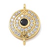 Rack Plating Brass Pave Clear & Black Cubic Zirconia Eye Connector Charms KK-A234-041G-1