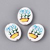 Hand Painted Tulip Flower Oval Porcelain Beads PORC-N012-11F-1