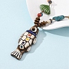 Ceramic Fish Pendant Adjustable Waxed Cord Necklaces for Women NJEW-B146-05-4