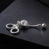 Piercing Jewelry Real Platinum Plated Brass Rhinestone Handcuffs Navel Ring Belly Rings AJEW-EE0001-36-4