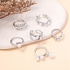 6Pcs Alloy Rhinestone Cuff Rings PW-WGC1140-01-4