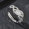 Adjustable Brass & Clear Cubic Zirconia Finger Rings with Interwoven Design CU-CBA7E55-06P-1