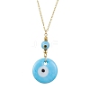 Light Sky Blue Glass Evil Eye Pendant Necklace with Alloy Cable Chains NJEW-JN04650-02-1