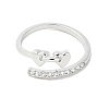 Heart Brass Micro Pave Cubic Zirconia Open Cuff Ring for Women RJEW-A040-01P-2