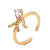 Brass Pave Pink and Clear Cubic Zirconia Cuff Rings RJEW-P173-01G-02-4