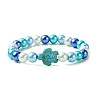 2Pcs 2 Colors 8mm Round Baking Painted Pearlized Glass Pearl Beaded Stretch Bracelet Sets BJEW-JB10899-3