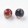 Flower Picture Printed Glass Beads GLAA-E399-8mm-2