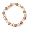 Natural Wood Round Beads Stretch Bracelets for Women BJEW-JB12588-1