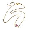 Handmade Flower Printed Porcelain Round Pendant 304 Stainless Steel Satellite Chain Necklaces for Women NJEW-JN06473-3