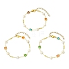 Brass & Glass & Natural Cultured Freshwater Pearl Link Bracelets for Women BJEW-JB14104-2