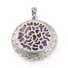 Natural Amethyst Pendants with Hollow Platinum Brass Findings G-P448-A18-P-4