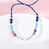 Faceted Round Natural Lapis Lazuli & Turquoise & Amethyst & Quartz Crystal Braided Bead Bracelets BJEW-F493-09G-04-4