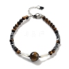 Natural Tiger Eye Round & Synthetic Non-magnetic Hematite & White Shell Beaded Bracelets for Women BJEW-K251-02G-2