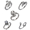 SUNNYCLUE 10pcs 5 style Wing & Flower & Swan & Fish Alloy Cuff Rings Sets RJEW-SC0001-17-1