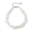 Natural New Jade Chip & Glass Shell Round Beaded Bracelets BJEW-JB12317-02-2