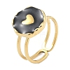 Ion Plating(IP) 304 Stainless Steel Enamel Flat Round with Heart Cuff Finger Rings RJEW-L107-073G-02-1