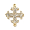 Rack Plating Brass Micro Pave Cubic Zirconia Cross Fleury Connector Charms KK-A234-058G-1