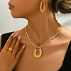 Stainless Steel Horseshoe Hoop Earrings & Double-layer Necklaces & Cuff Ring Sets for Women CJ2846-3