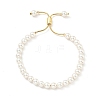 Shell Pearl Beaded Slider Bracelet with Brass Snake Chain X-BJEW-B066-01B-01-5