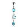 304 Stainless Steel Cubic Zirconia Teardrop Dangle Belly Rings WG60E11-03-5