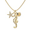 Summer Beach 925 Sterling Silver Micro Pave Clear Cubic Zirconia Cable Chain Sea Horse & Starfish Pendant Necklaces NJEW-Q342-06G-1