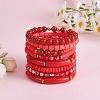 8Pcs 8 Style Natural Red Agate & Glass & Polymer Clay Heishi Surfer Stretch Bracelets Set BJEW-SW00083-4