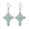 304 Stainless Steel Glass Seeds Cross Dangle Earrings EJEW-MZ00506-06-2