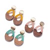 Teardrop Resin & Wood Stud Earrings EJEW-JE03000-M-1