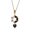 3D Hexagon Glass & Heart Synthetic Blue Goldstone Pendant Necklaces NJEW-MZ00064-2