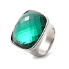 Faceted Glass Rectangle Finger Ring RJEW-E162-11P-2