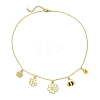 Flower & Bees & Honeycomb Alloy & Glass Pendant Necklaces NJEW-TA00165-4