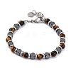 Natural Tiger Eye & Magnetic Synthetic Hematite Round Beaded Bracelet BJEW-P339-02P-03-1