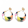 Brass Enamel Half Hoop Earrings EJEW-S210-017-NR-2