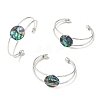 Natural Abalone Shell Paua Shell Flat Round Brass Open Cuff Bangles BJEW-JB14484-3