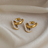 304 Stainless Steel Rhinestone Hoop Dangle Earrings for Women UW7347-2