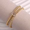 Brass Micro Pave Clear Cubic Zirconia Beads Double Strands Stretch Bracelets for Women FS-WGC7159-04-1