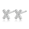 Anti-Tarnish Rhodium Plated 925 Sterling Silver Initial Letter Stud Earrings HI8885-24-1