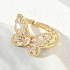 Adjustable Brass Butterfly Finger Rings with Clear Cubic Zirconia CU-CBA7E55-18G-01-3