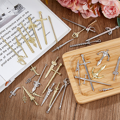 32Pcs 32 Style Rack Plating Alloy Big Pendants FIND-FH0008-06-1