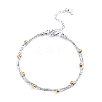 304 Stainless Steel 2-strand Round Snake Chain Bracelets BJEW-L673-014-GP-1