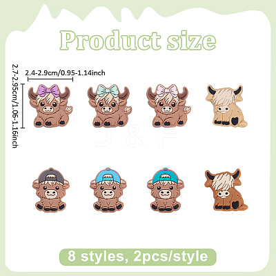 16Pcs 8 Styles Elk & Yak Food Grade Eco-Friendly Silicone Focal Beads SIL-ME0001-04-1