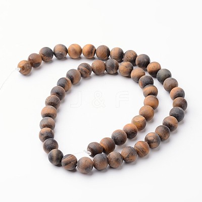 Frosted Round Natural Tiger Eye Bead Strands G-J346-15-8mm-1