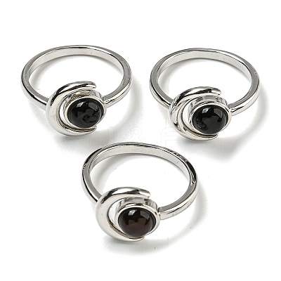 Natural Dyed & Heated Black Agate Adjustable Rings RJEW-K269-09P-03-1