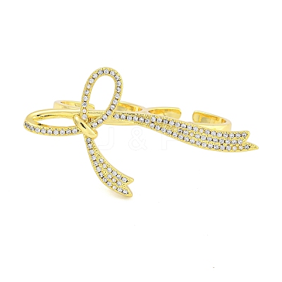 Bowknot Brass Micro Pave Clear Cubic Zirconia Cuff Finger Rings RJEW-B069-04G-1