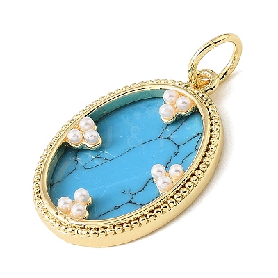 Brass & Synthetic Turquoise/Natural White Shell/Resin & ABS Plastic Pearl Pendants PL-CBA6938-10G-1