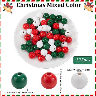 Christmas Theme 5 Strands Spray Painted Natural Wood Beads Strands WOOD-SP0001-02A-1
