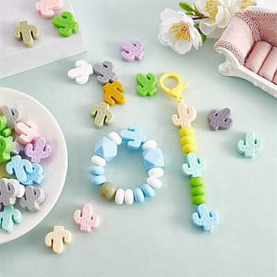 24Pcs 12 Colors Cactus Silicone Beads JX324A-01-1