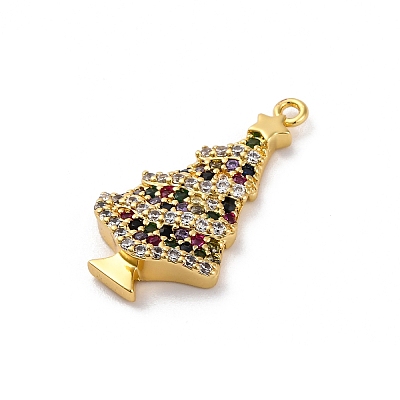 Christmas Series Brass Micro Pave Cubic Zirconia Pendants KK-Q010-01G-05-1