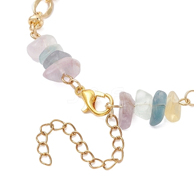 Natural Fluorite Chips & Brass Link Chain Bracelets BJEW-JB12642-1