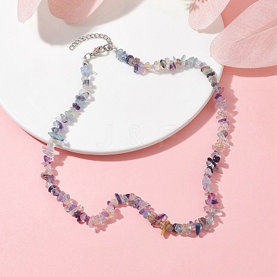 Natural Fluorite Chip Beaded Necklace NJEW-JN04615-11-1